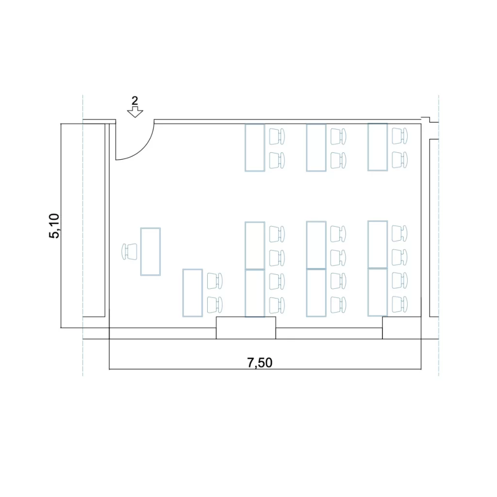 Affitto aule per corsi milano centrale planimetria aula numero 2