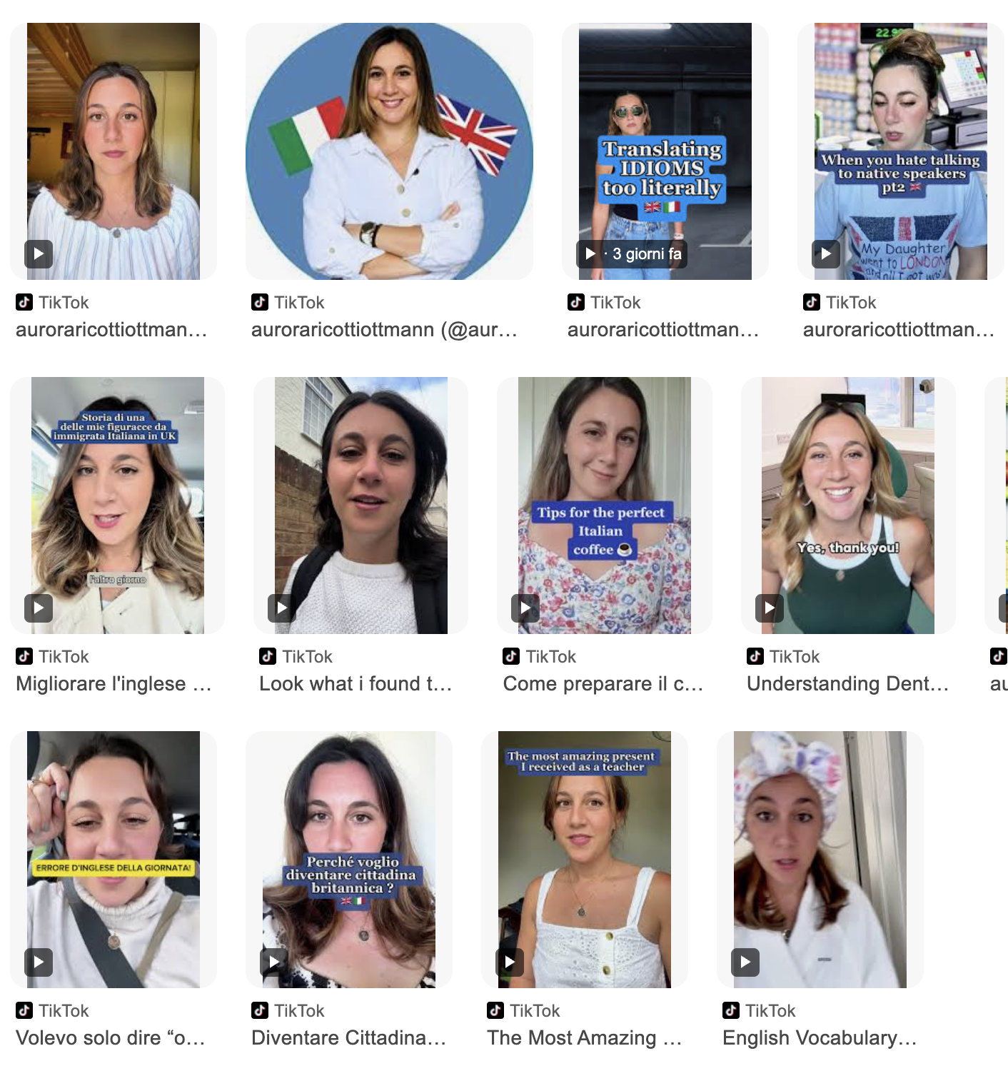 tik tok e insegnamento in pillole auroraricottiottmann Creator come @auroraricottiottmann propongono brevi lezioni di inglese e spiegazioni su espressioni comuni, regole grammaticali o falsi amici, spesso con l’ausilio di situazioni di vita reale.