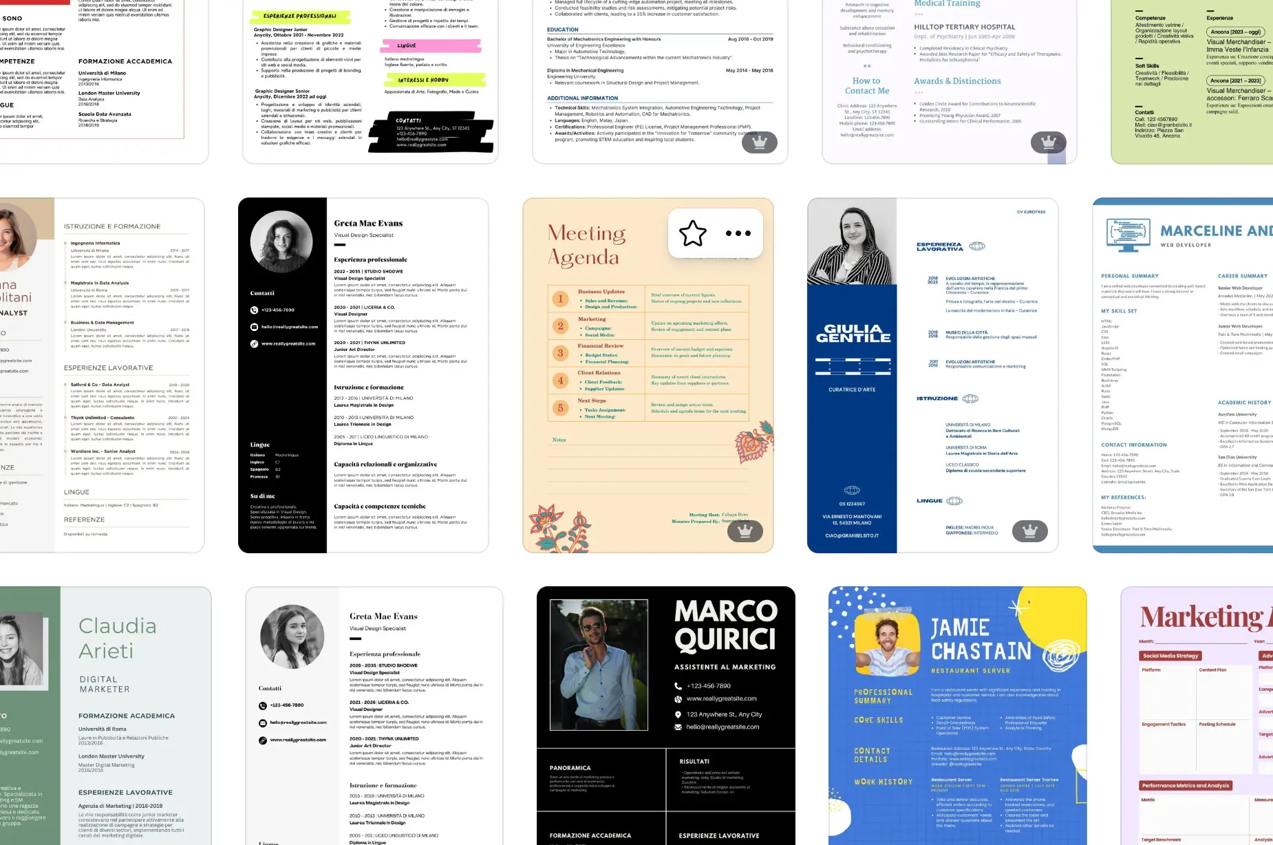 esempi di layout cv da Canva