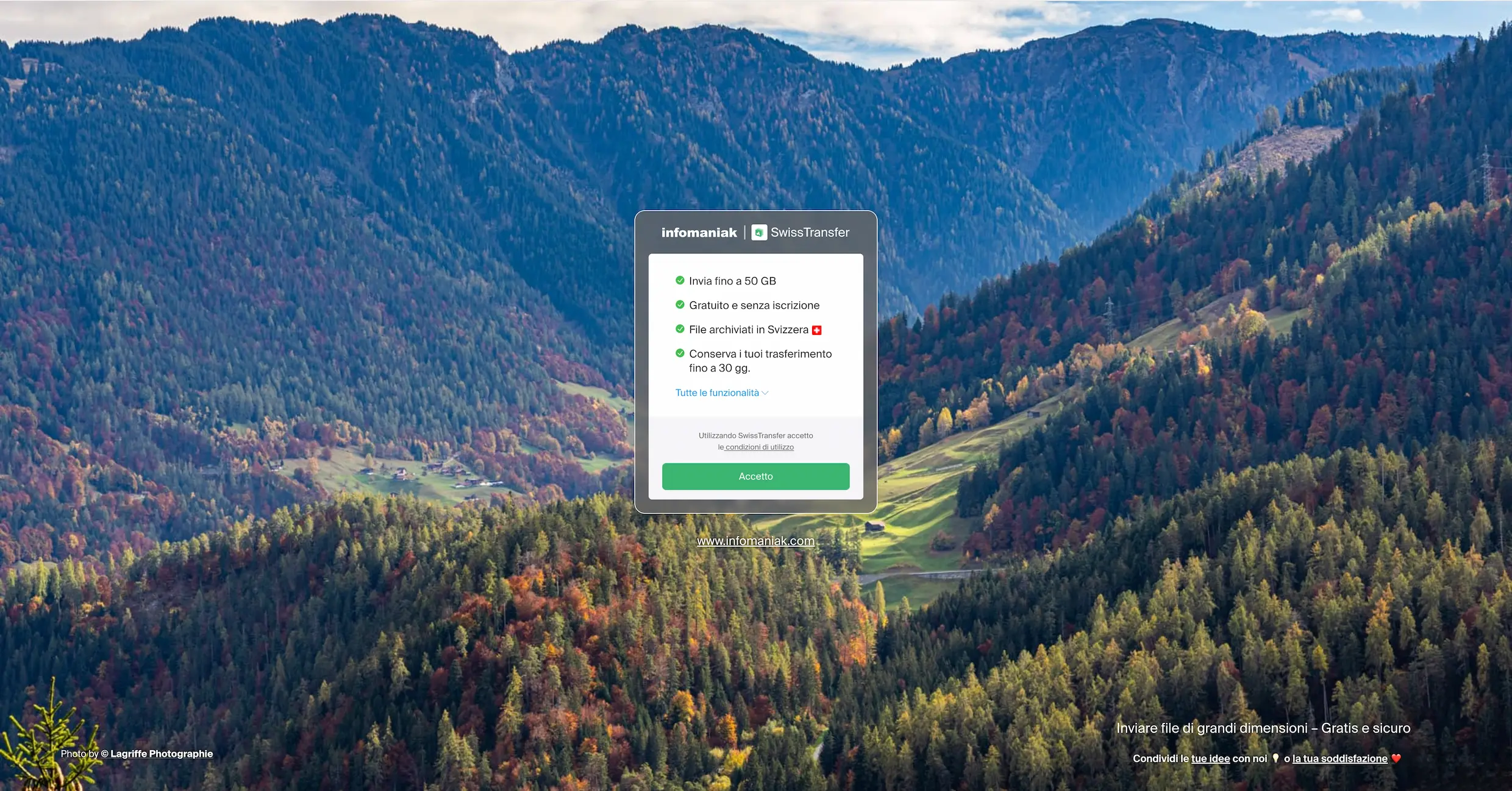 Schermata del servizio SwissTransfer, alternativa sicura a WeTransfer fino a 50GB